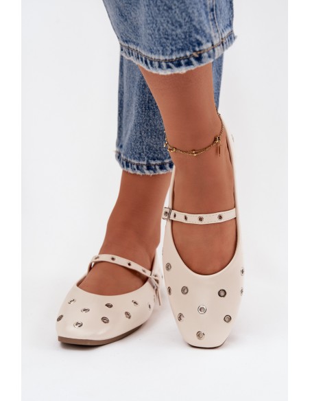 Women's Ballerinas with Strap and Buckle Beige Janelor