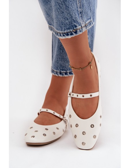 Women's Ballerinas With Silver Elements White Marivon