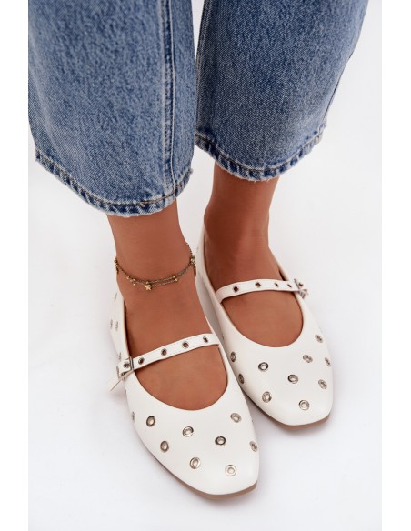 Women's Ballerinas With Silver Elements White Marivon