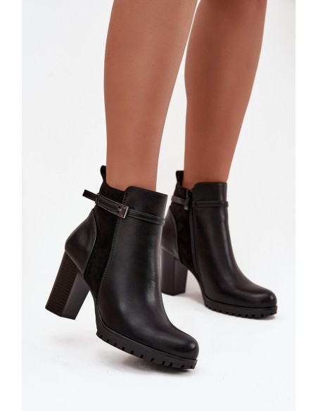 Women's ankle boots on heel with strap black Mirielle