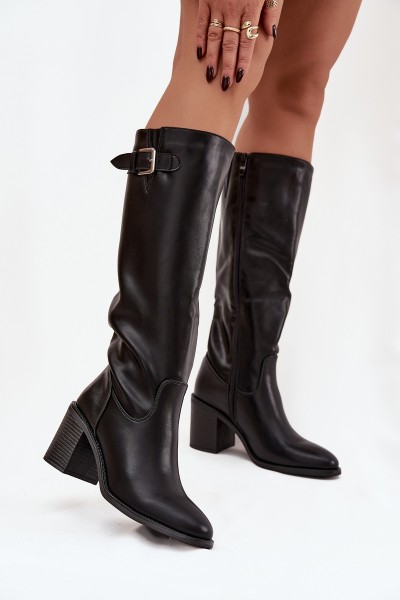 Women's High Heel Boots with Buckle Black Brenira