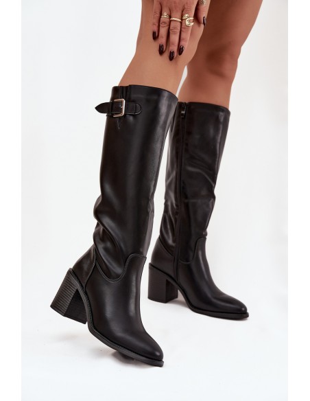 Women's High Heel Boots with Buckle Black Brenira