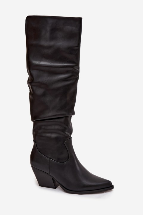 Cowboy Boots With Heel With Wrinkle Insulated Black Rosvian