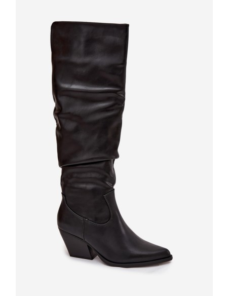 Cowboy Boots With Heel With Wrinkle Insulated Black Rosvian