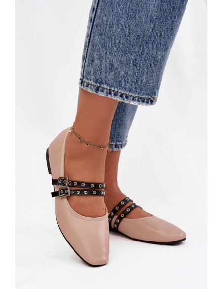 Women's Ballerinas With Straps Beige Deliora