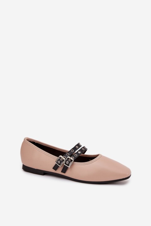 Women's Ballerinas With Straps Beige Deliora