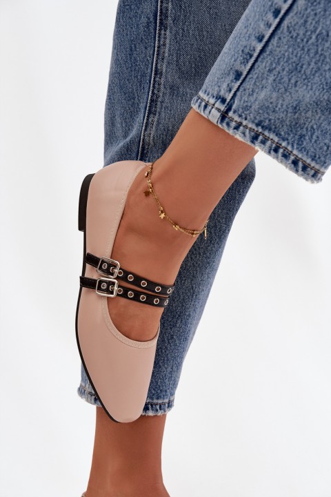 Women's Ballerinas With Straps Beige Deliora