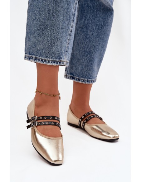 Women's Ballerinas With Golden Straps Deliora