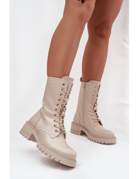 Women's Workery Boots With Buckles Bear Heart Beige Iravine