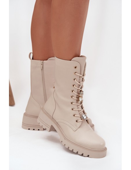 Women's Workery Boots With Buckles Bear Heart Beige Iravine