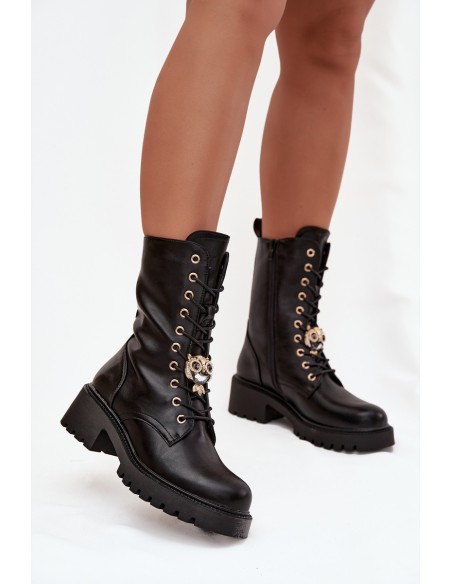 Women's Workery Boots with Decoration Black Jorayne