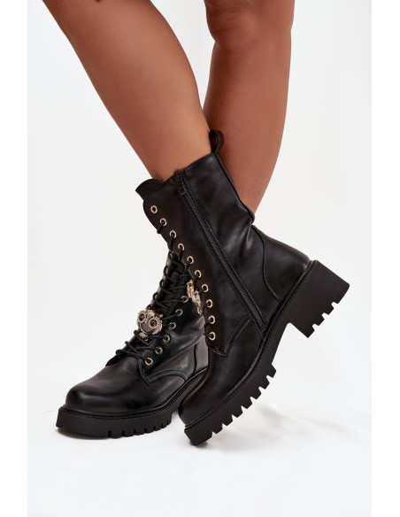 Women's Workery Boots with Decoration Black Jorayne