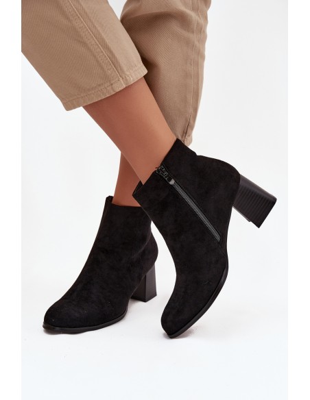 Women's Block Heel Boots Eco Suede Black Marilou