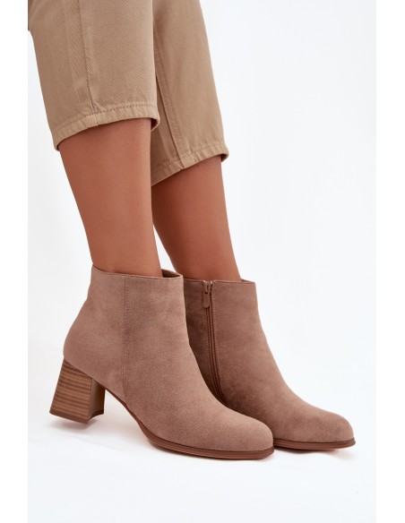 Women's Block Heel Boots Eco Suede Beige Marilou