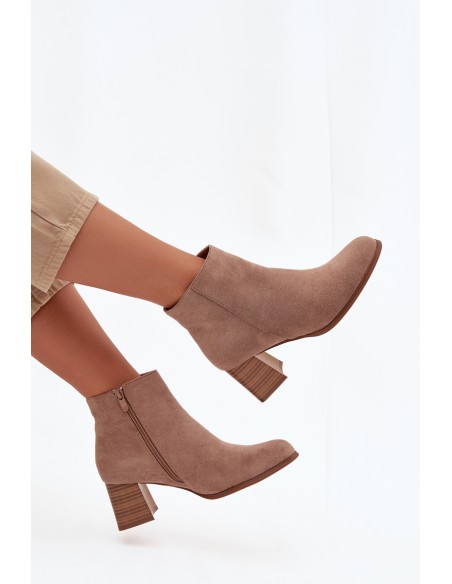 Women's Block Heel Boots Eco Suede Beige Marilou