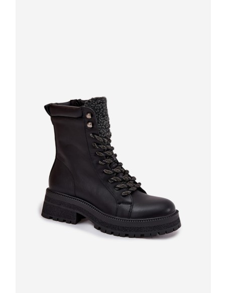 Women's trapper boots made of eco leather black Bellora