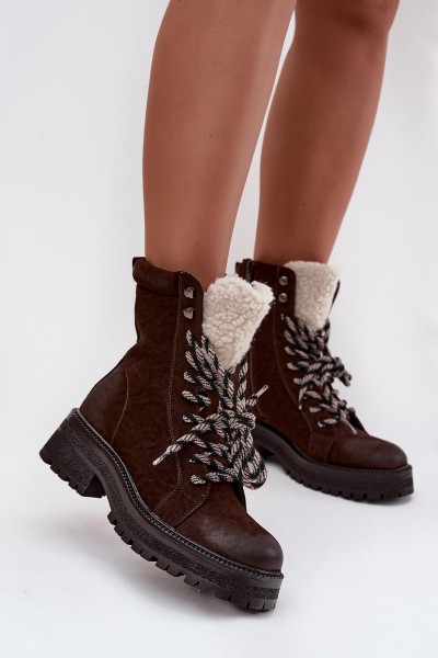 Women's trapper boots made of eco leather chocolate Bellora