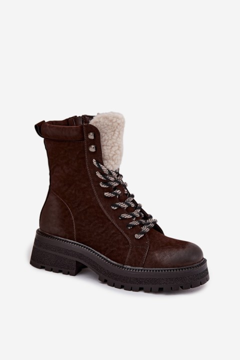 Women's trapper boots made of eco leather chocolate Bellora