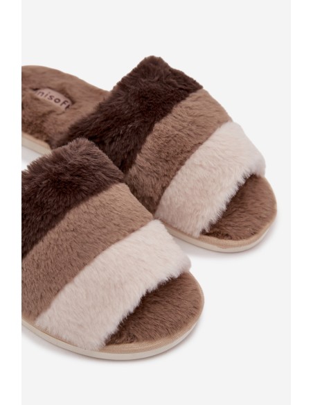 Furry Women's Slippers With Stripes Brown Tahlisse