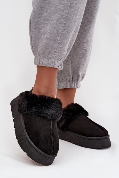 Women's slippers on platform with fur black Linaris