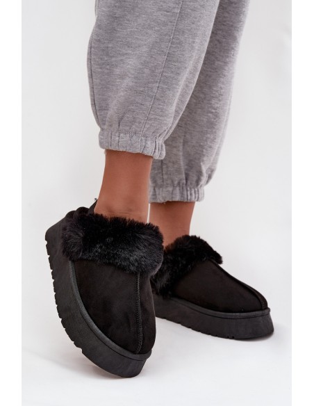 Women's slippers on platform with fur black Linaris