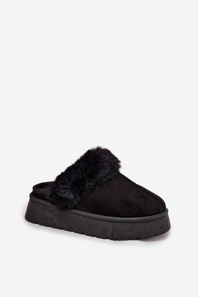 Women's slippers on platform with fur black Linaris 2