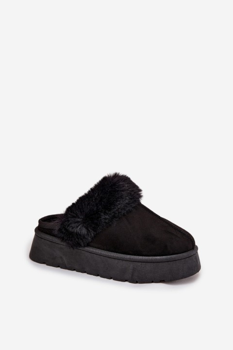 Women's slippers on platform with fur black Linaris