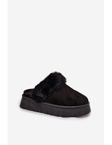 Women's slippers on platform with fur black Linaris