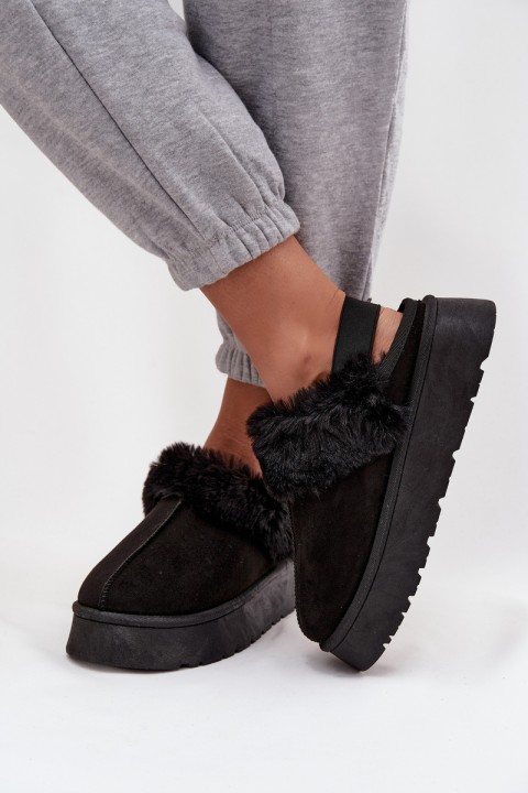 Women's slippers on platform with fur black Linaris