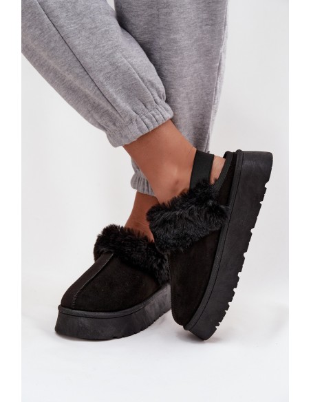 Women's slippers on platform with fur black Linaris