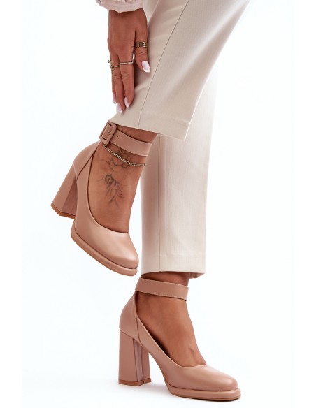 Stiletto Heels with Buckle Beige Idovana