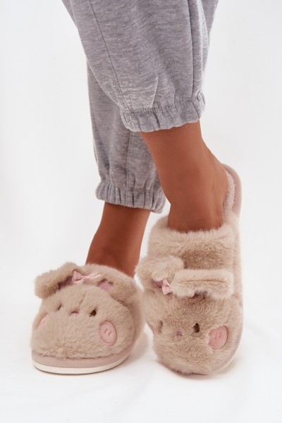 Furry Women's Slippers With Ears And Bow Beige Corayne