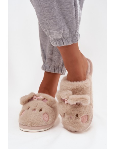Furry Women's Slippers With Ears And Bow Beige Corayne