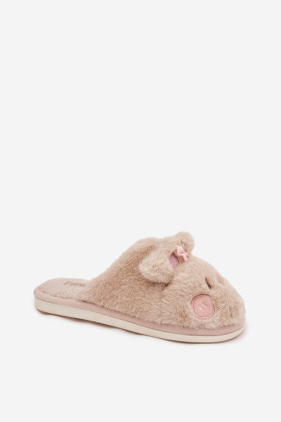 Furry Women's Slippers With Ears And Bow Beige Corayne 2