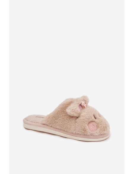 Furry Women's Slippers With Ears And Bow Beige Corayne
