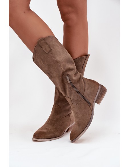 Cowboy Boots Low Heel Made Of Eco Suede Dark Beige Cherrie
