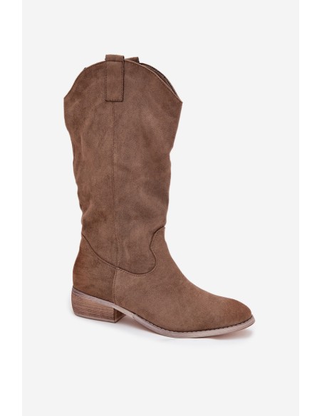 Cowboy Boots Low Heel Made Of Eco Suede Dark Beige Cherrie