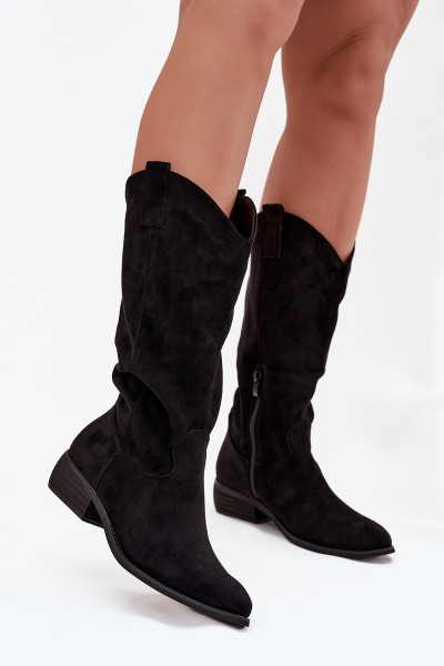 Cowboy Boots Low Heel Eco Suede Black Cherrie