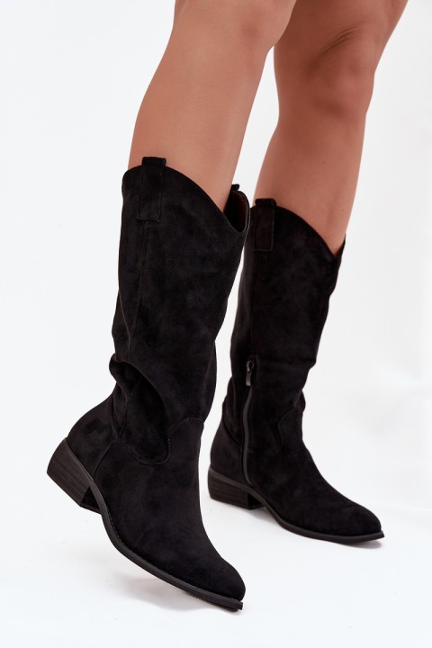 Cowboy Boots Low Heel Eco Suede Black Cherrie