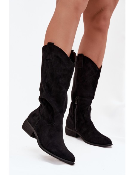 Cowboy Boots Low Heel Eco Suede Black Cherrie