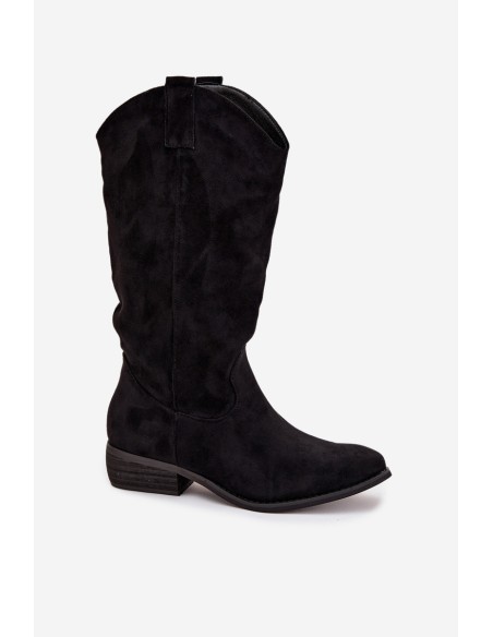 Cowboy Boots Low Heel Eco Suede Black Cherrie