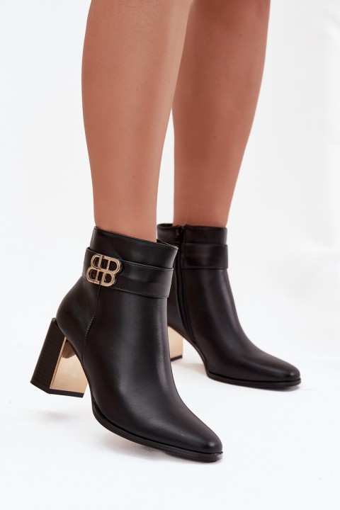 Women's ankle boots on heel with strap and gold detail Black Galinne