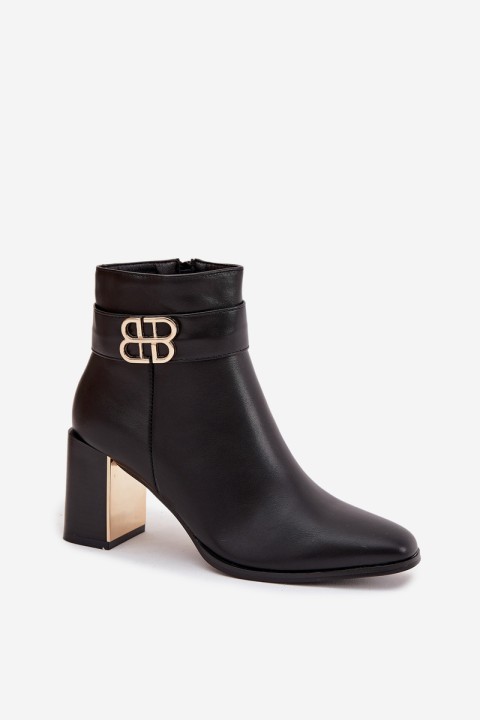 Women's ankle boots on heel with strap and gold detail Black Galinne