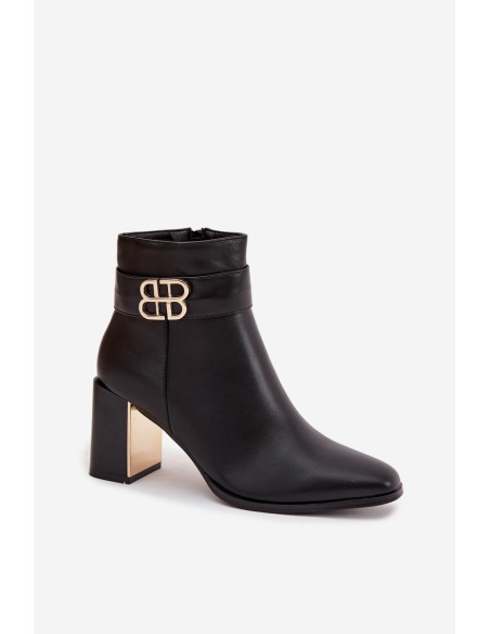 Women's ankle boots on heel with strap and gold detail Black Galinne