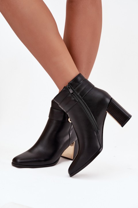 Women's ankle boots on heel with strap and gold detail Black Galinne