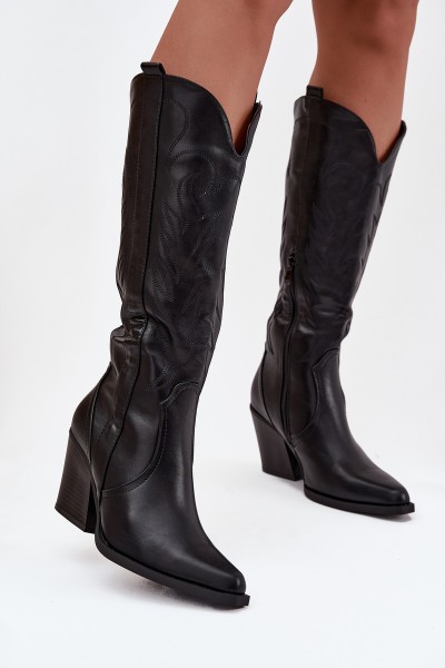 Cowboy Boots On Heel Eco Leather Insulated Black Zareen