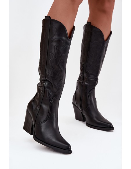 Cowboy Boots On Heel Eco Leather Insulated Black Zareen