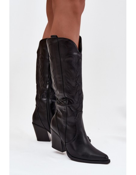 Cowboy Boots On Heel Eco Leather Insulated Black Zareen