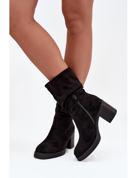 Women's Booties With Gathering On The Block Heel Warm Black Amoria
