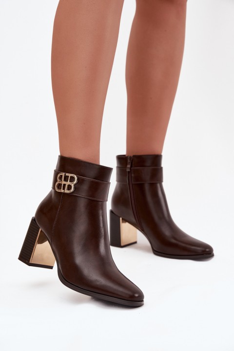 Women's Ankle Boots On Heel With Strap And Gold Detail Chocolate Galinne